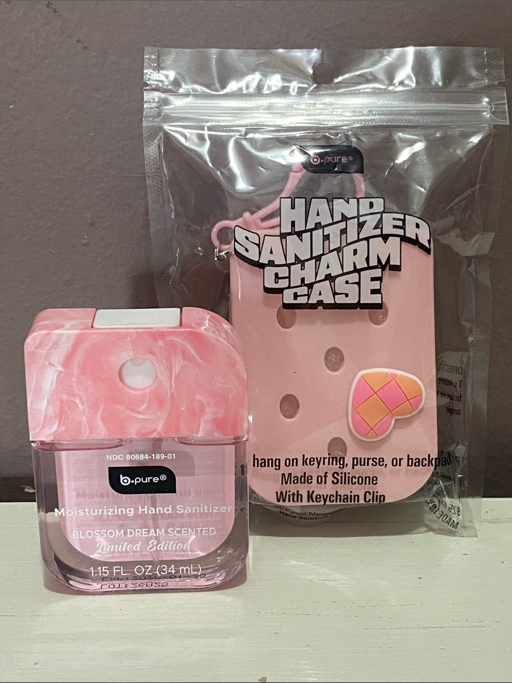 b.pure Pink Blossom Dream Hand Sanitizer with Pink Silicone Charm Case